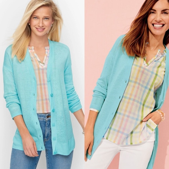 Talbots Linen Girlfriend Cardigan Button - Picture 1 of 7